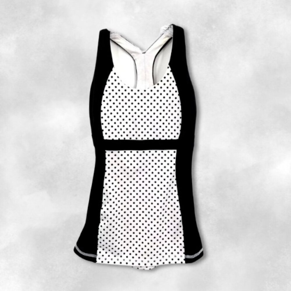 Lululemon Run Fast Tank Top Racerback Built-In Shelf Bra Mod Dot Black White W 2